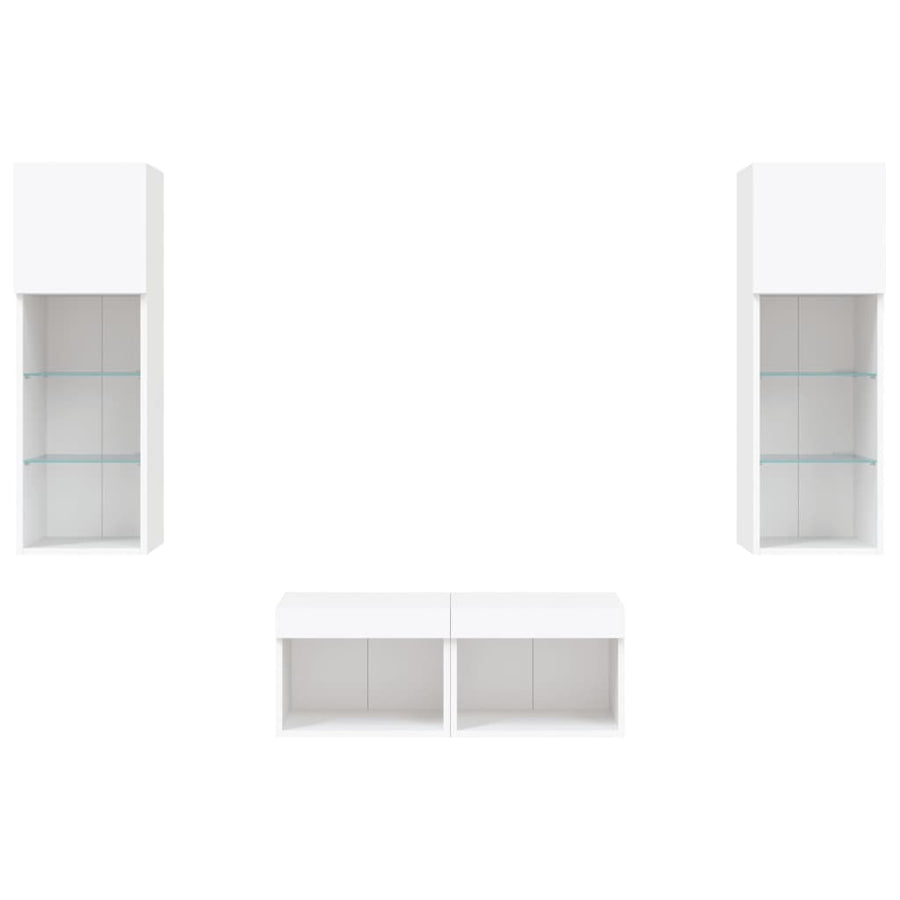 4-Delige Tv-Wandmeubelset Met Led-Verlichting Wit