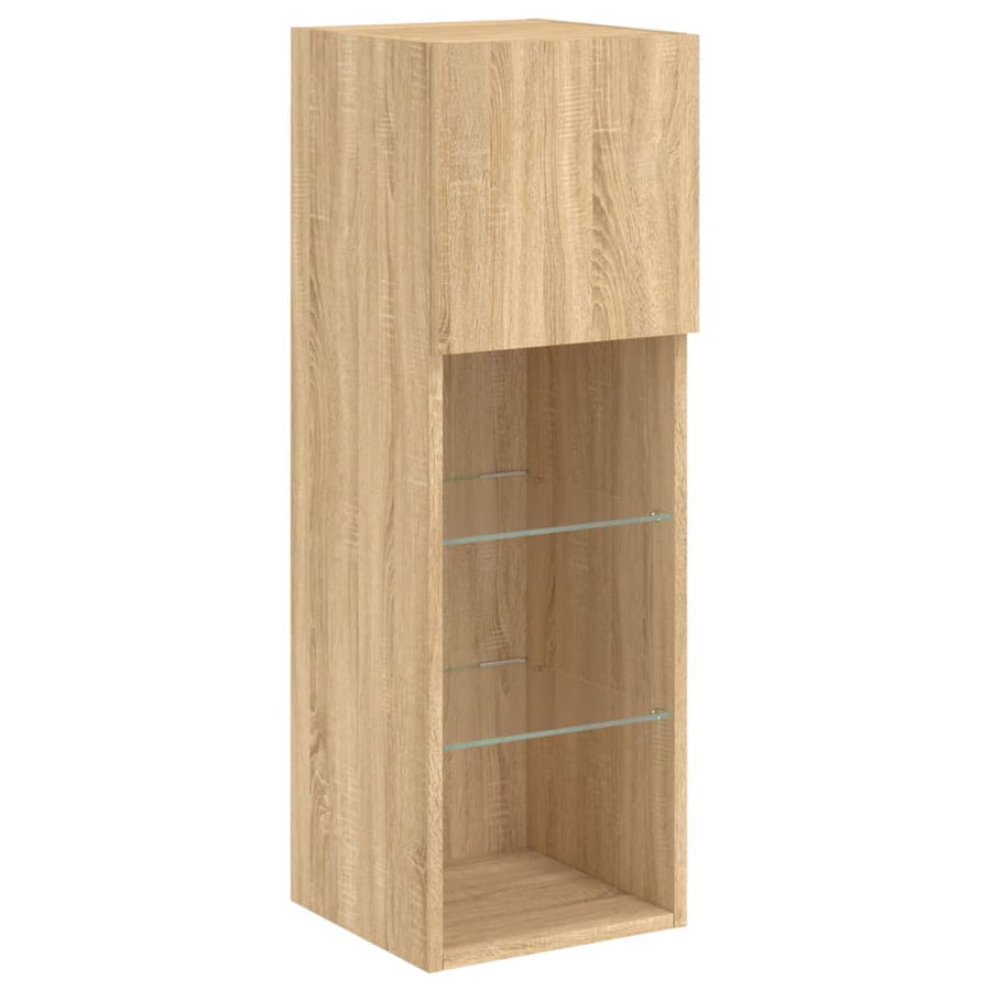 4-Delige Tv-Wandmeubelset Met Led-Verlichting Kleur Sonoma eiken