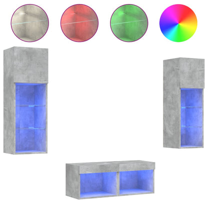 4-delige tv-wandmeubelset met LED-verlichting betongrijs