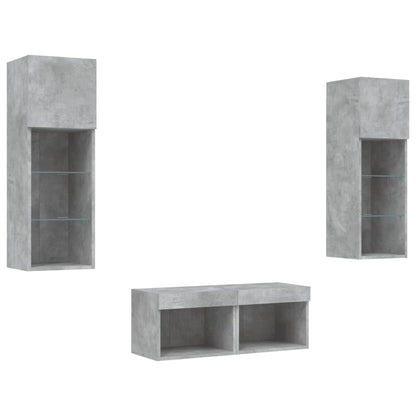 4-delige tv-wandmeubelset met LED-verlichting betongrijs
