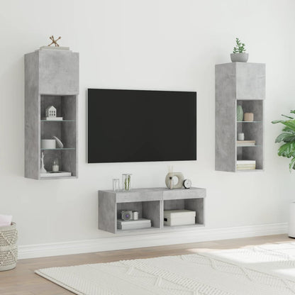 4-delige tv-wandmeubelset met LED-verlichting betongrijs