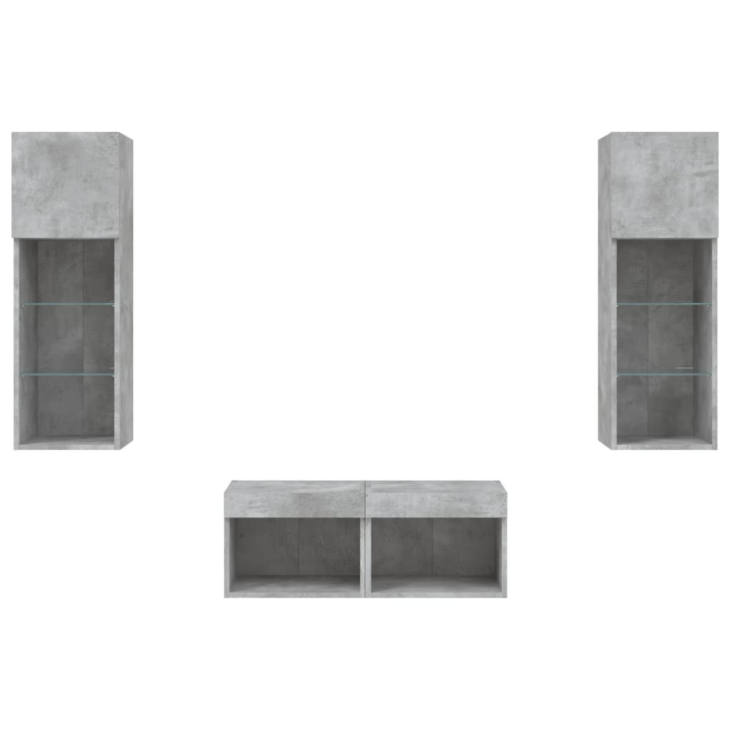 4-delige tv-wandmeubelset met LED-verlichting betongrijs