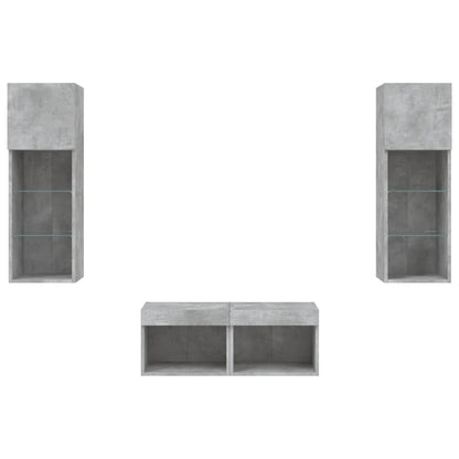 4-delige tv-wandmeubelset met LED-verlichting betongrijs