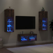 4-Delige Tv-Wandmeubelset Met Led-Verlichting Gerookt eiken