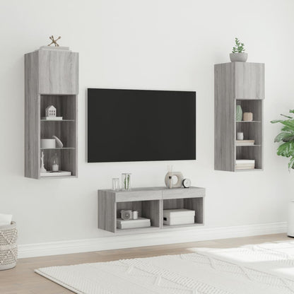 4-delige tv-wandmeubelset met LED-verlichting grijs sonoma