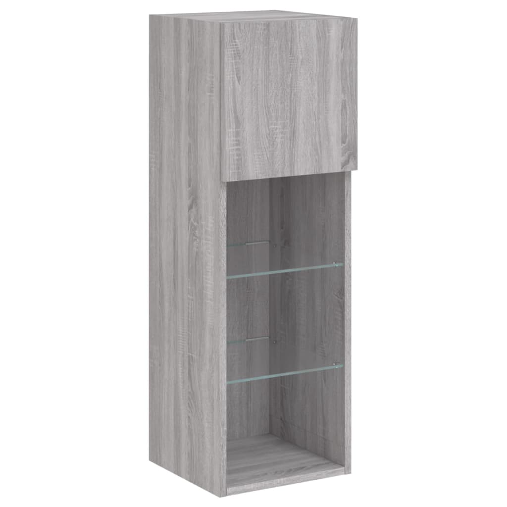 4-delige tv-wandmeubelset met LED-verlichting grijs sonoma