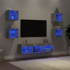 Tv-wandmeubelset 7-delig bewerkt hout betongrijs LED