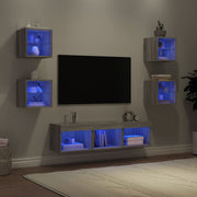 Tv-wandmeubelset 7-delig bewerkt hout grijs sonoma LED