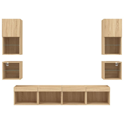 8-Delige Tv-Wandmeubelset Met Led Bewerkt Hout Sonoma eiken