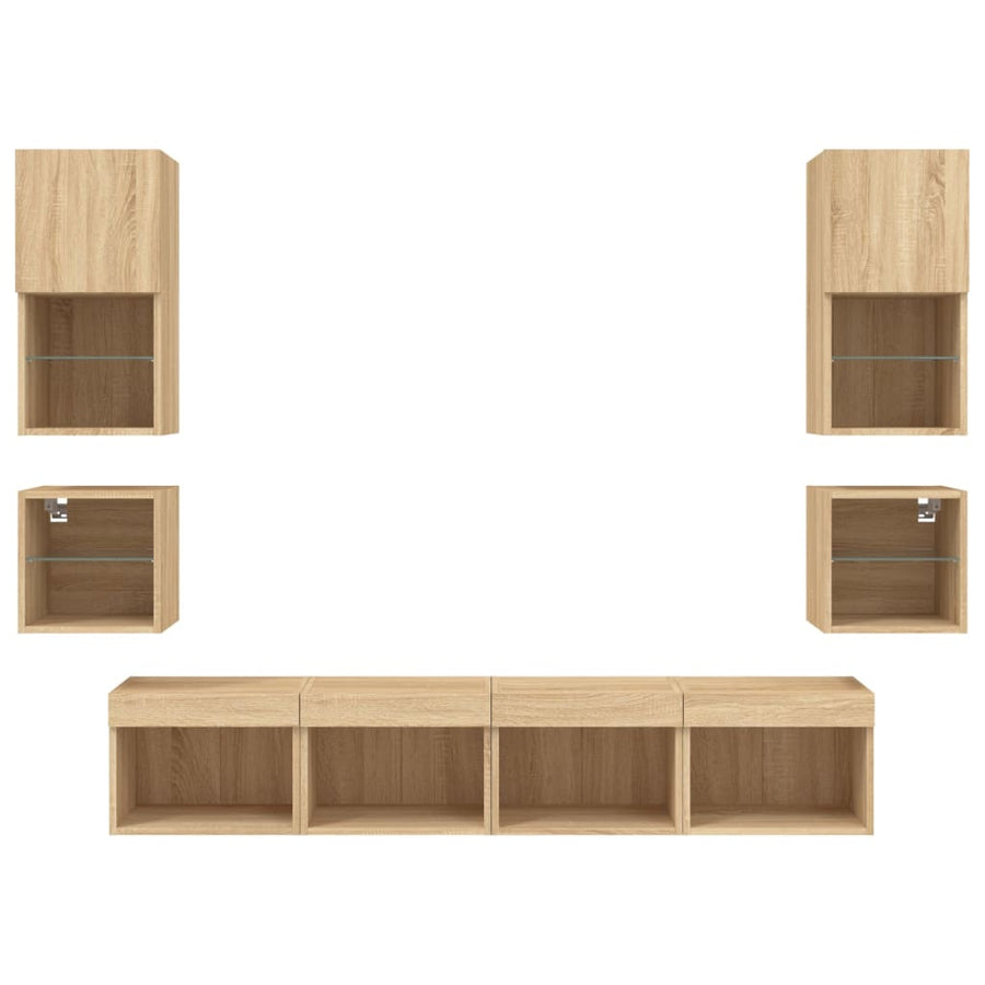 8-Delige Tv-Wandmeubelset Met Led Bewerkt Hout Sonoma eiken