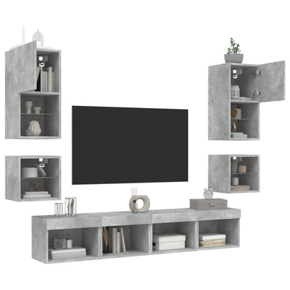 8-Delige Tv-Wandmeubelset Met Led Bewerkt Hout Betongrijs