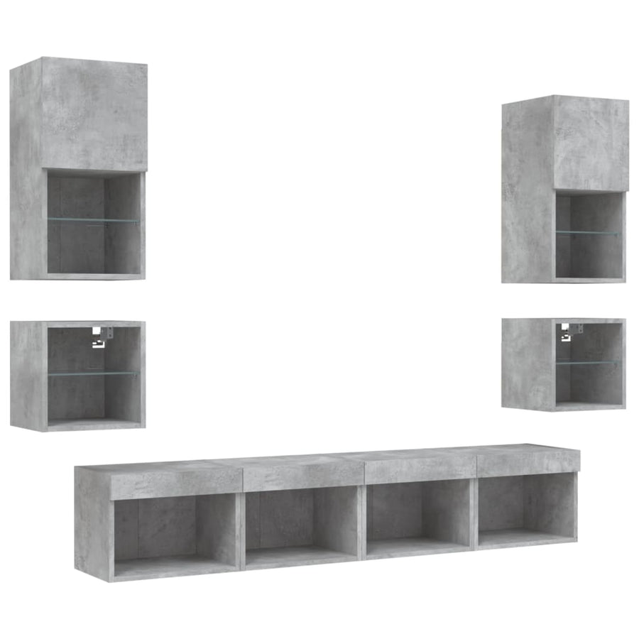 8-Delige Tv-Wandmeubelset Met Led Bewerkt Hout Betongrijs