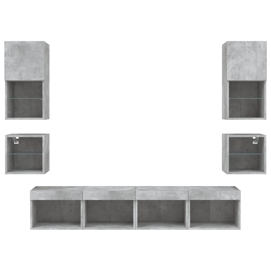 8-Delige Tv-Wandmeubelset Met Led Bewerkt Hout Betongrijs