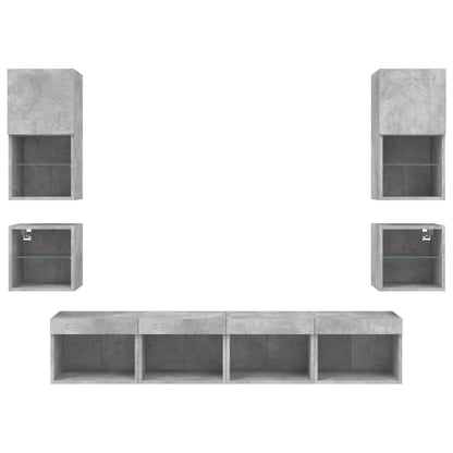 8-Delige Tv-Wandmeubelset Met Led Bewerkt Hout Betongrijs