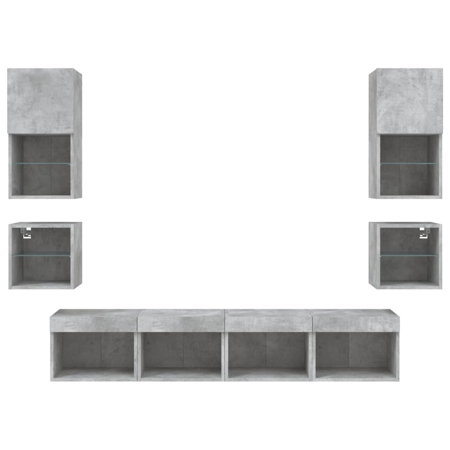 8-Delige Tv-Wandmeubelset Met Led Bewerkt Hout Betongrijs