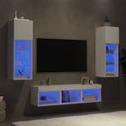 Tv-wandmeubelset 5-delig bewerkt hout wit met led