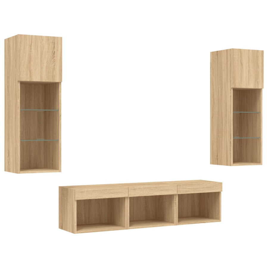 5-Delige Tv-Wandmeubelset Met Led Bewerkt Hout Sonoma eiken