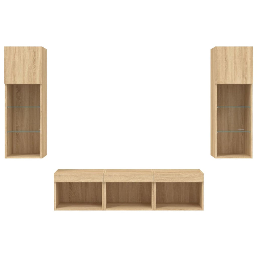 5-Delige Tv-Wandmeubelset Met Led Bewerkt Hout Sonoma eiken