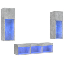 5-delige Tv-wandmeubelset met LED bewerkt hout betongrijs