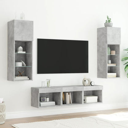 5-delige Tv-wandmeubelset met LED bewerkt hout betongrijs