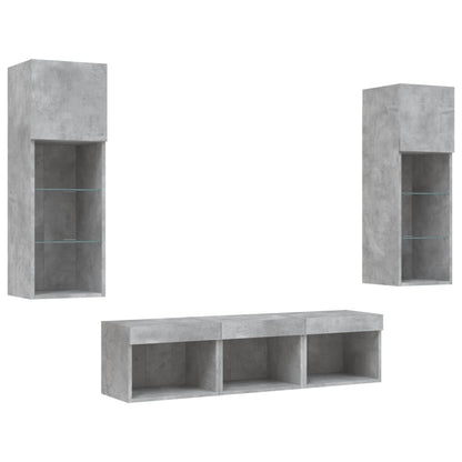 5-delige Tv-wandmeubelset met LED bewerkt hout betongrijs