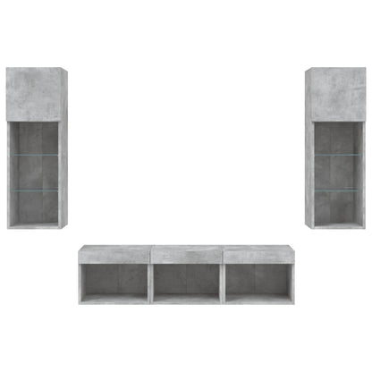 5-delige Tv-wandmeubelset met LED bewerkt hout betongrijs