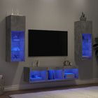 Tv-wandmeubelset 5-delig bewerkt hout betongrijs LED