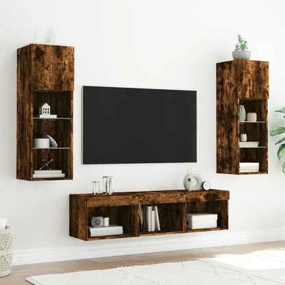 5-delige tv-wandmeubelset met LED bewerkt hout gerookt eiken
