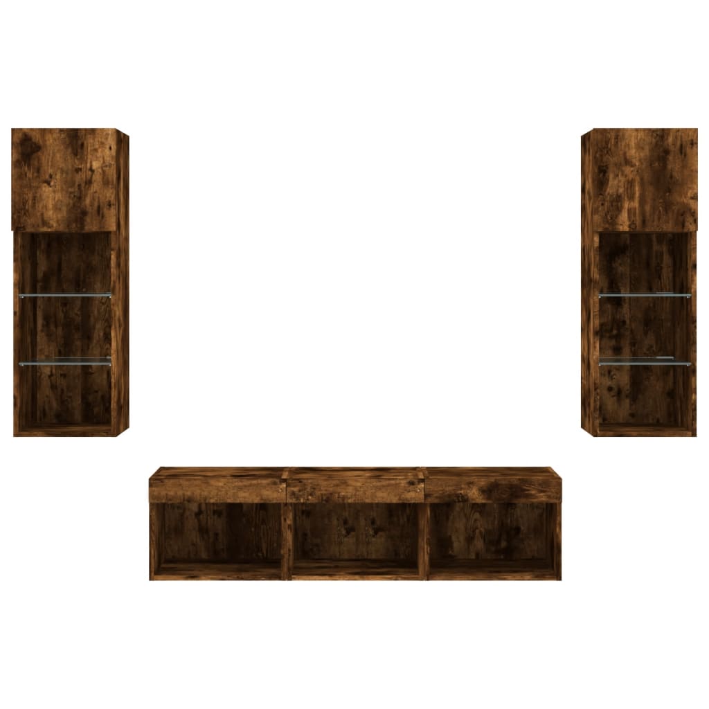 5-delige tv-wandmeubelset met LED bewerkt hout gerookt eiken