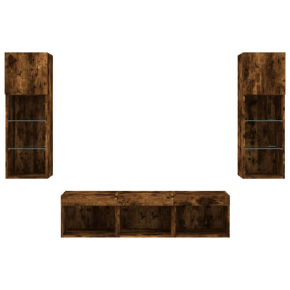 5-delige tv-wandmeubelset met LED bewerkt hout gerookt eiken