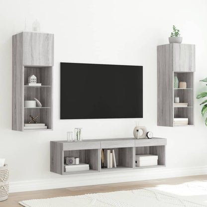 5-delige Tv-wandmeubelset met LED grijs sonoma eikenkleurig