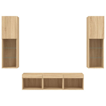 -Delige Tv-Wandmeubelset Met Led Bewerkt Hout Sonoma eiken
