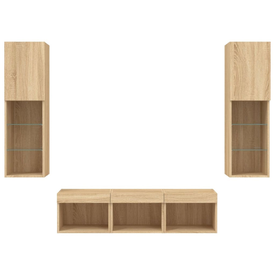 -Delige Tv-Wandmeubelset Met Led Bewerkt Hout Sonoma eiken