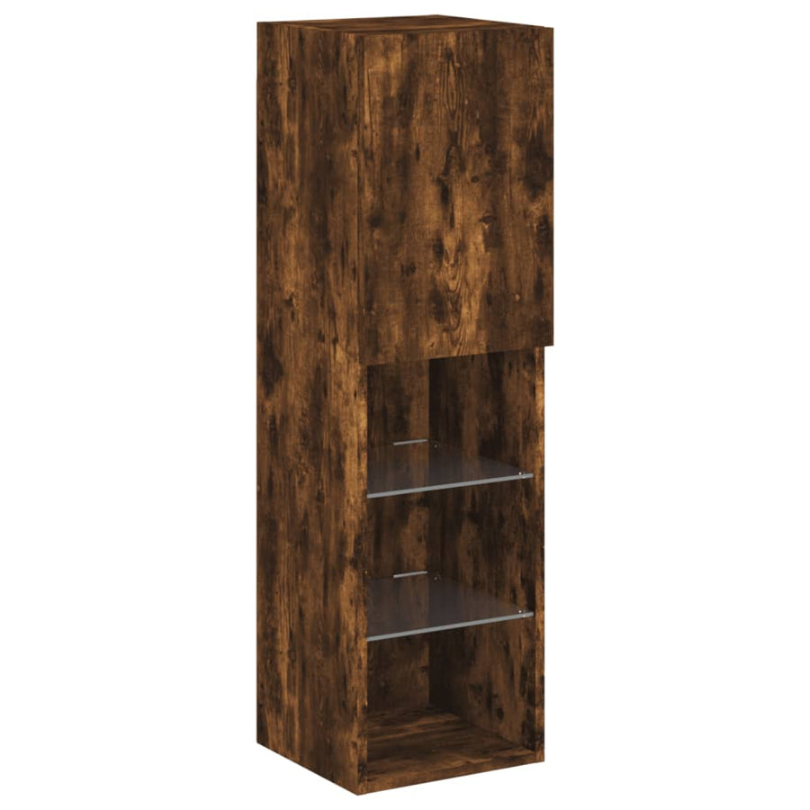 -Delige Tv-Wandmeubelset Met Led Bewerkt Hout Gerookt eiken