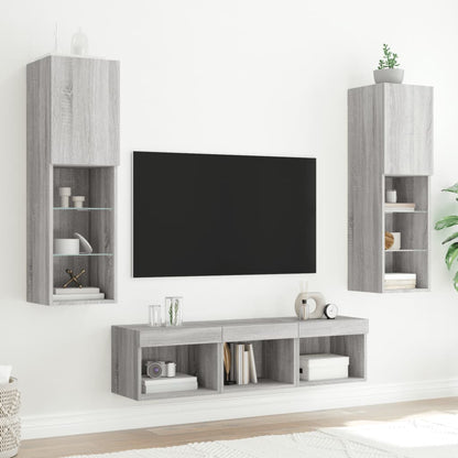 -Delige Tv-Wandmeubelset Met Led Eikenkleurig Grijs sonoma