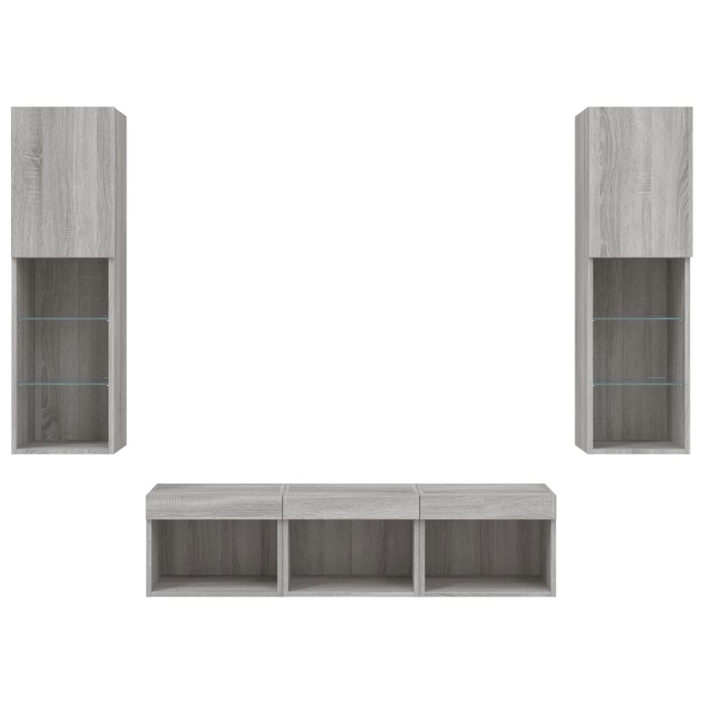 -Delige Tv-Wandmeubelset Met Led Eikenkleurig Grijs sonoma