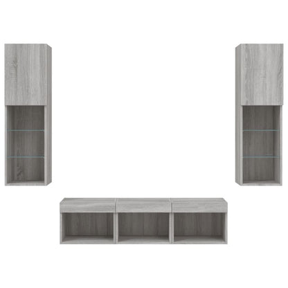-Delige Tv-Wandmeubelset Met Led Eikenkleurig Grijs sonoma
