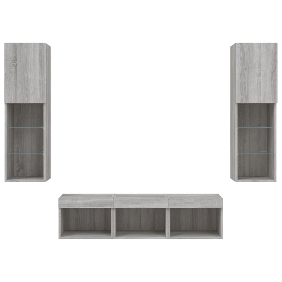 -Delige Tv-Wandmeubelset Met Led Eikenkleurig Grijs sonoma
