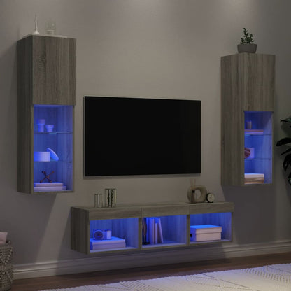 -Delige Tv-Wandmeubelset Met Led Eikenkleurig Grijs sonoma