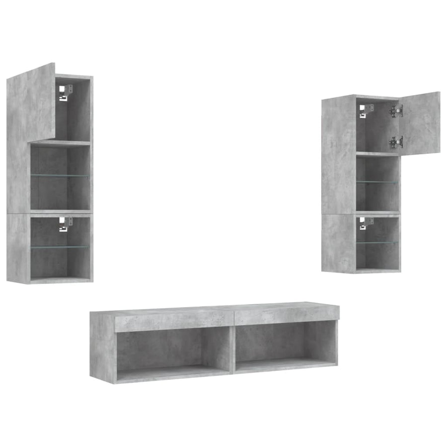6-Delige Tv-Wandmeubelset Met Led Bewerkt Hout Betongrijs
