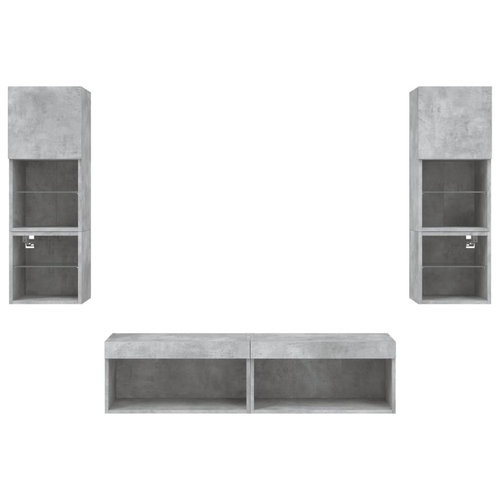 6-Delige Tv-Wandmeubelset Met Led Bewerkt Hout Betongrijs