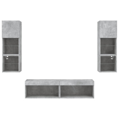 6-Delige Tv-Wandmeubelset Met Led Bewerkt Hout Betongrijs