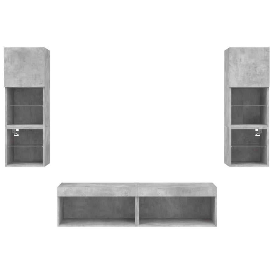 6-Delige Tv-Wandmeubelset Met Led Bewerkt Hout Betongrijs