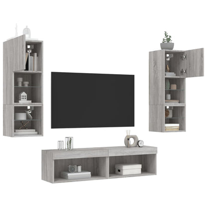 6-delige Tv-wandmeubelset met LED grijs sonoma eikenkleurig