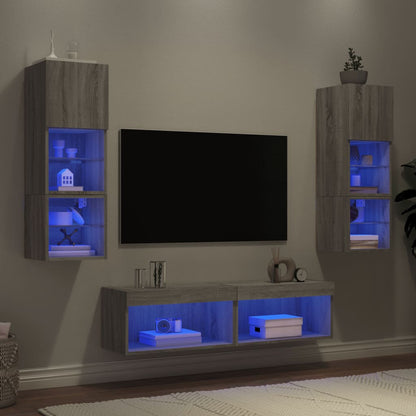 6-delige Tv-wandmeubelset met LED grijs sonoma eikenkleurig
