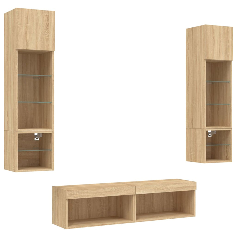 6-Delige Tv-Wandmeubelset Met Led Bewerkt Hout Sonoma eiken