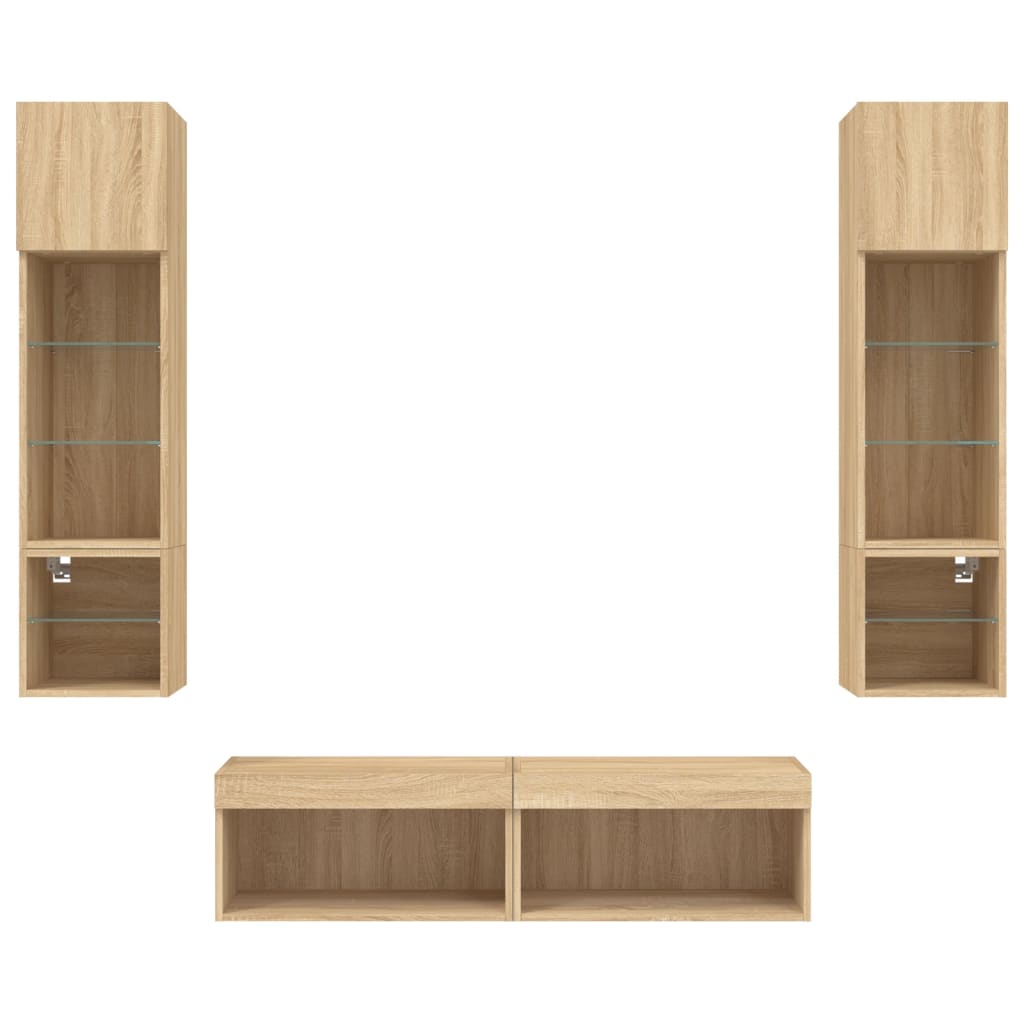 6-Delige Tv-Wandmeubelset Met Led Bewerkt Hout Sonoma eiken