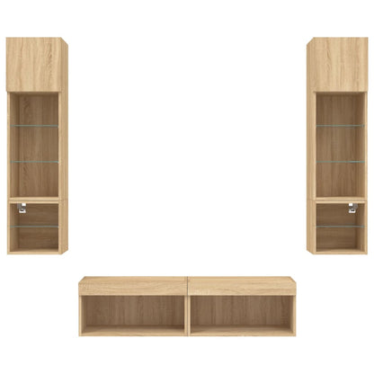 6-Delige Tv-Wandmeubelset Met Led Bewerkt Hout Sonoma eiken