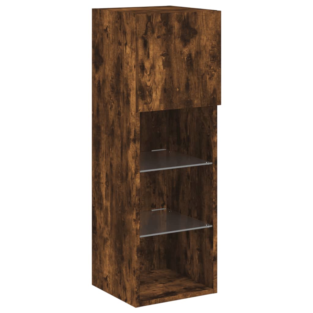 6-delige tv-wandmeubelset met LED bewerkt hout gerookt eiken