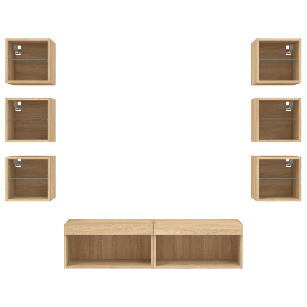 8-Delige Tv-Wandmeubelset Met Led Bewerkt Hout Sonoma eiken